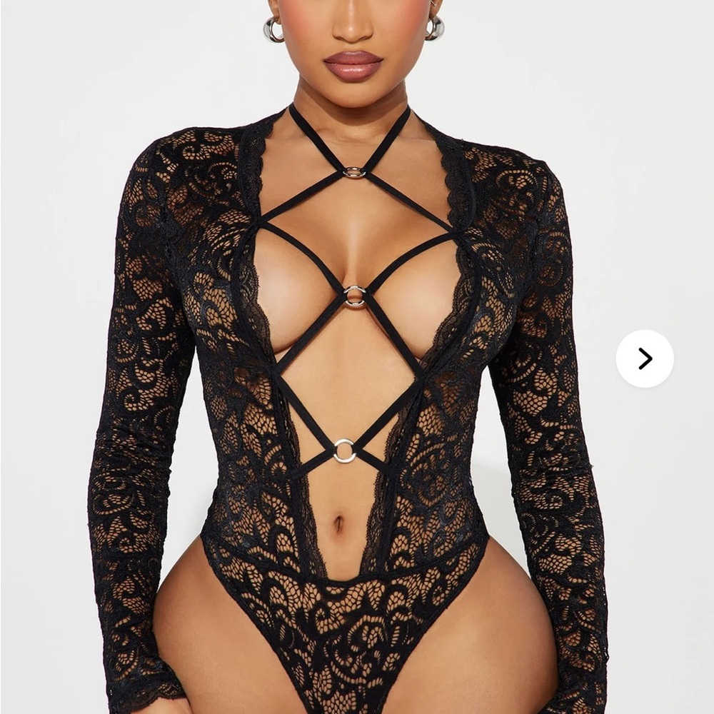 Fashion Nova Black Lace Strappy Bodysuit